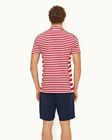 Vermillion Classic Fit Organic Cotton Stripe Knit Polo Shirt | Vermillion