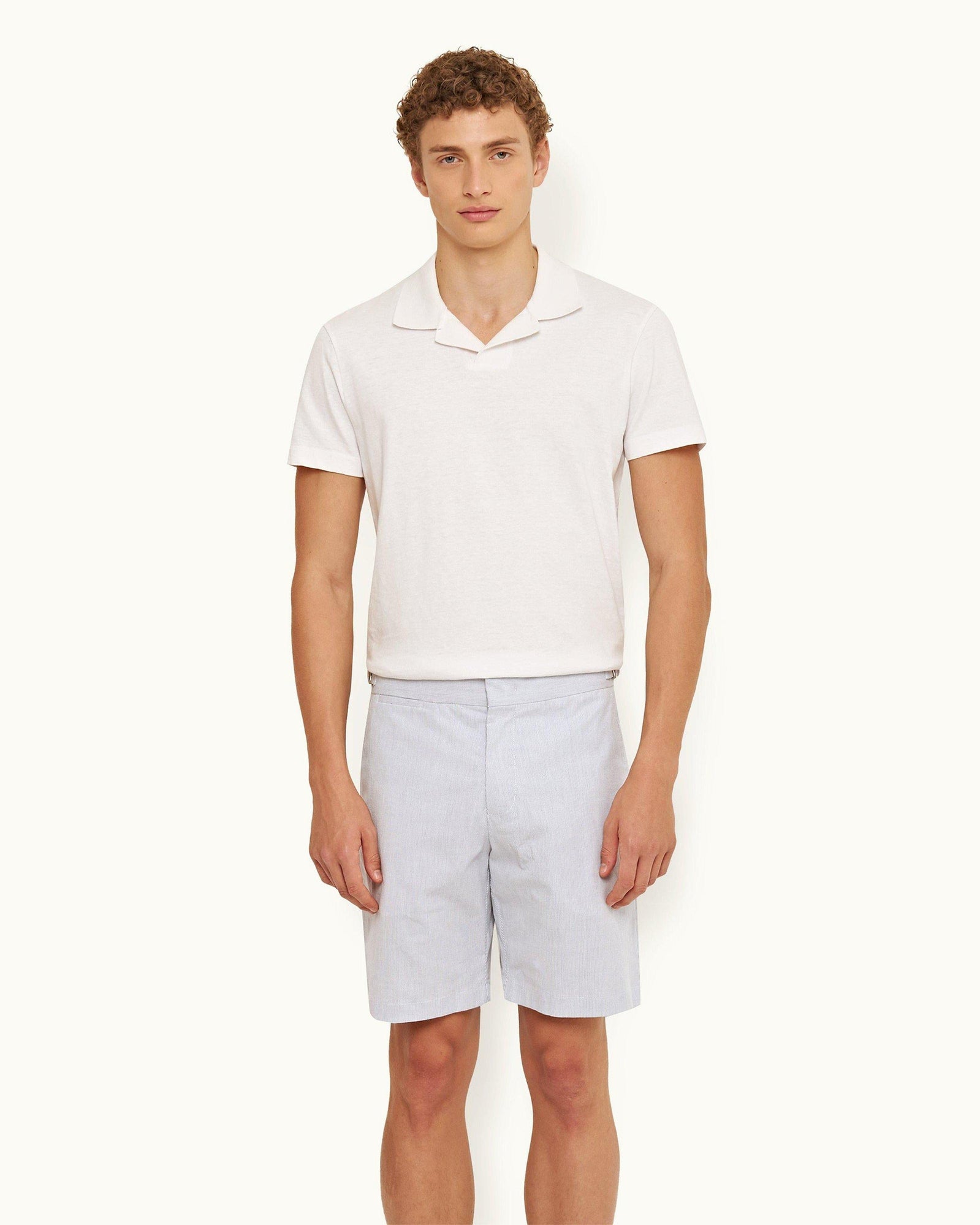 Midnight Navy/White Tailored Fit Cotton Seersucker Shorts | Midnight Navy/White
