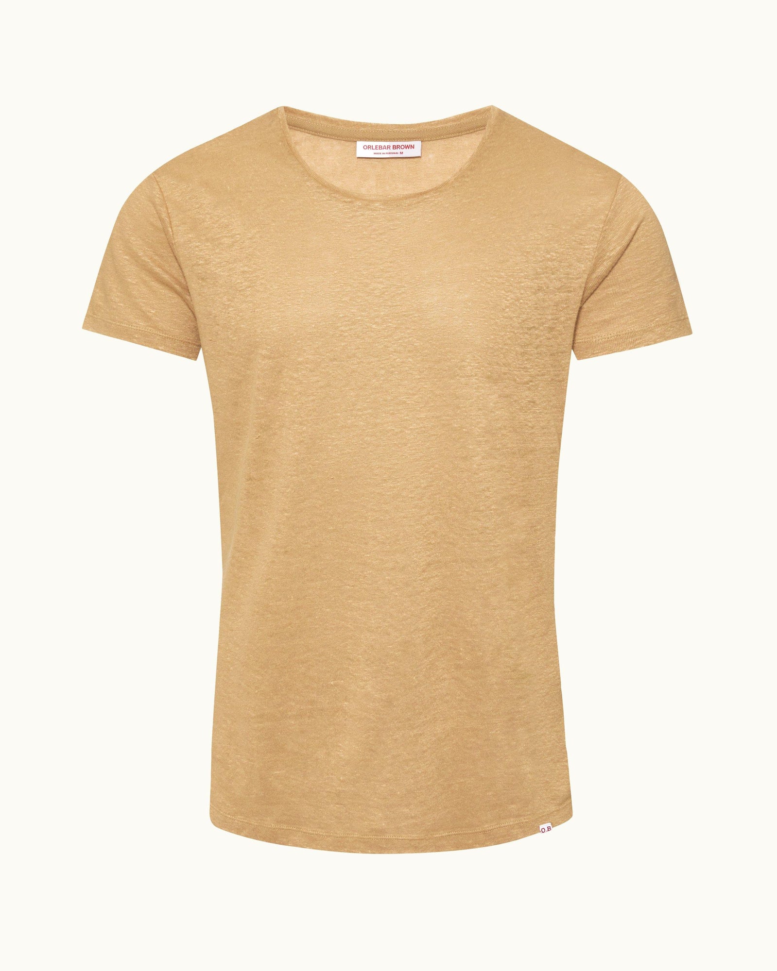 Ob-T Linen Crew Neck Linen T-shirt In Biscuit Colour | Biscuit