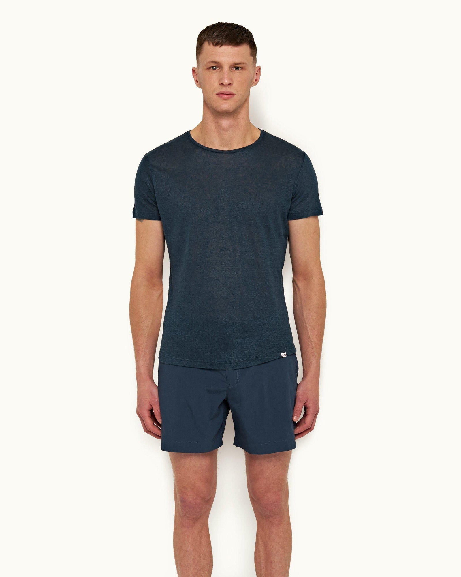 Ob-T Linen Oceanic Blue Tailored Fit Crew Neck Linen T-shirt | Oceanic Blue