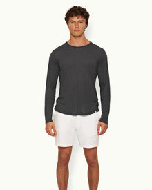 Ob-T Cashmere Piranha Grey Tailored Fit Crewneck Long-Sleeve Cashmere T-shirt | Piranha Grey