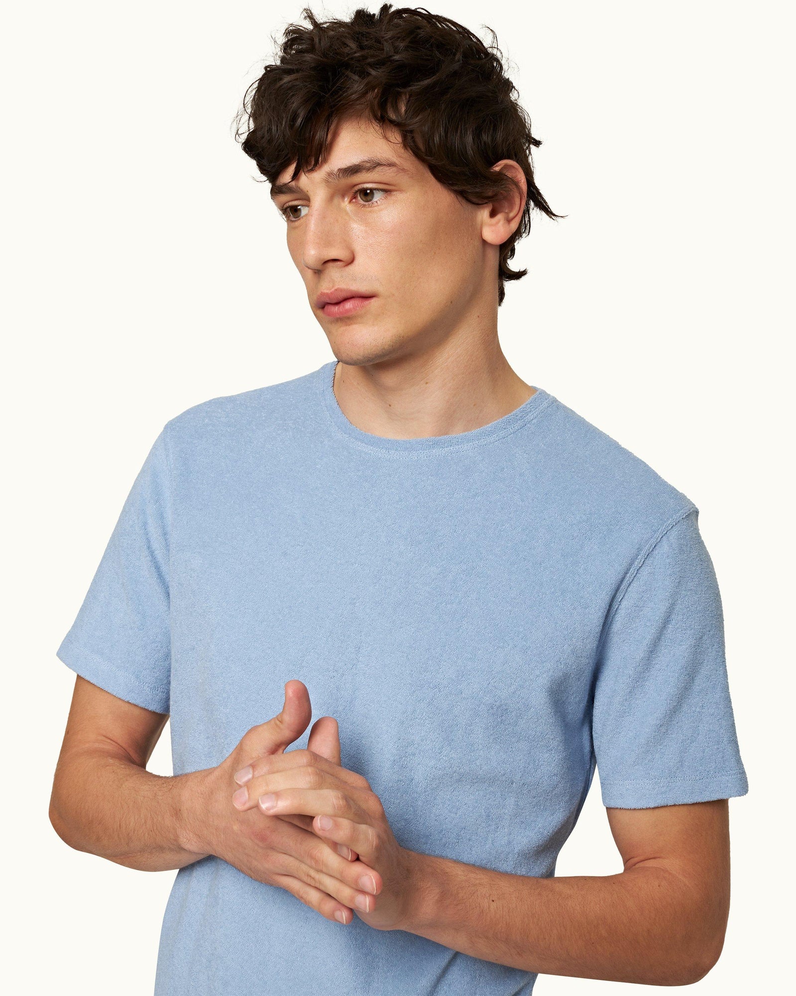 Ob-T Towelling Crew Neck Organic Cotton Towelling T-shirt In Blue Ash | Blue Ash