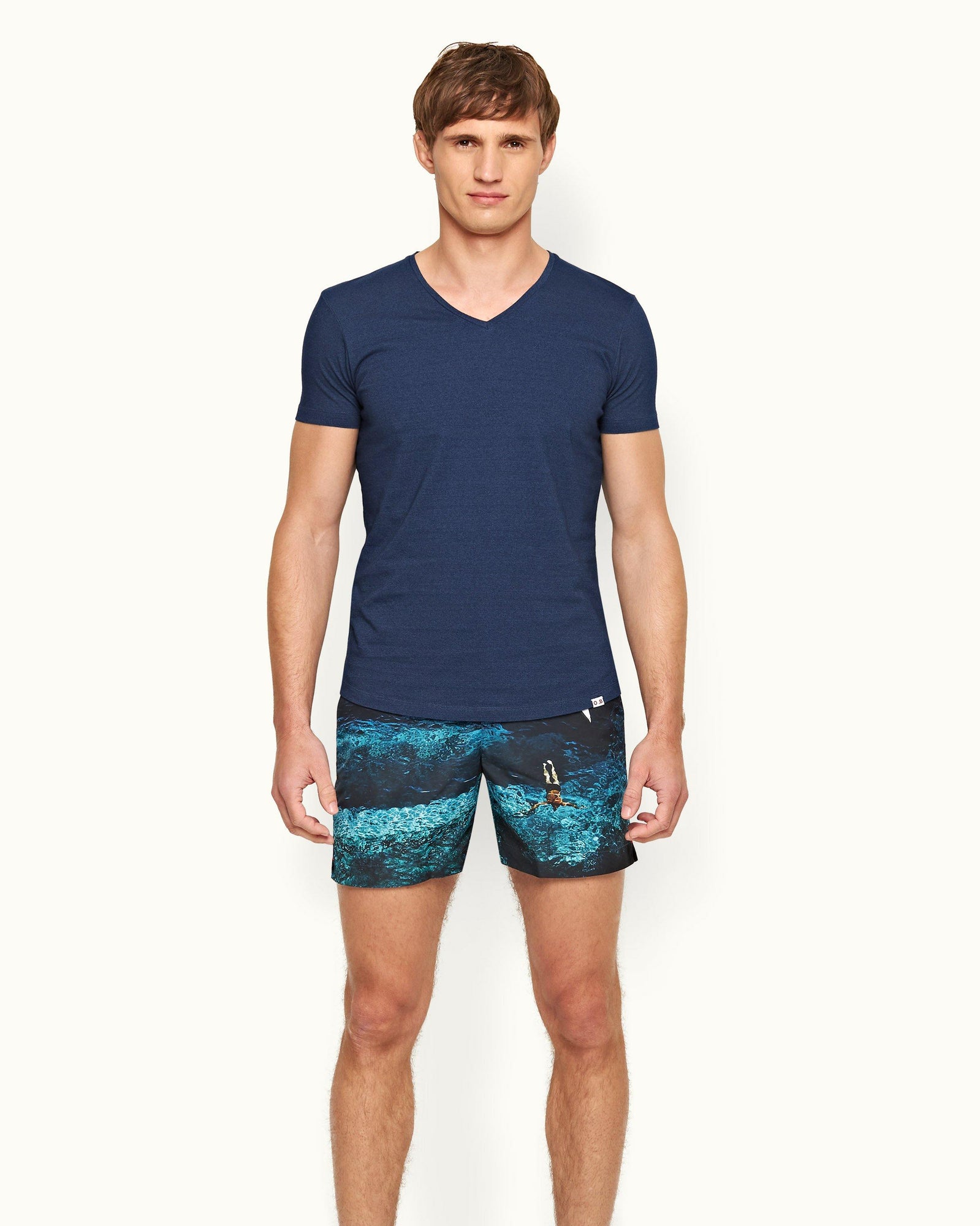 Ob-V Denim Tailored Fit V-neck T-Shirt | Denim Pigment