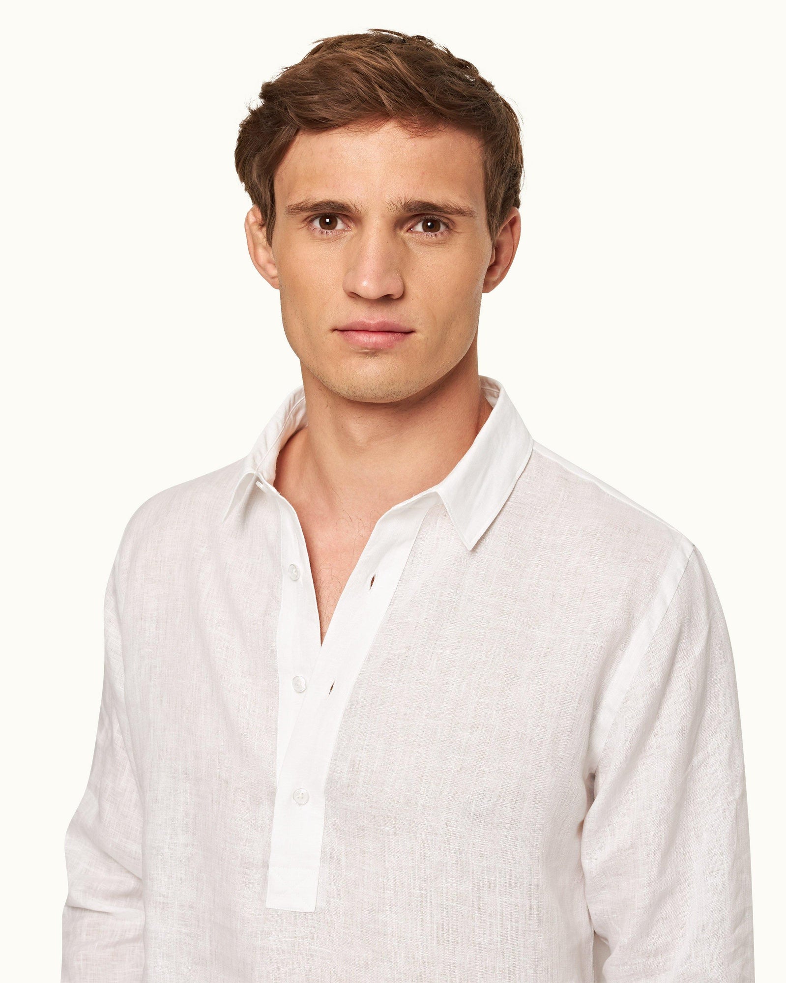 Percy White Classic Collar Overhead Linen Shirt | White