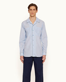Ravinger Light Blue Relaxed Fit Capri Collar Compact Cotton Shirt | Light Blue