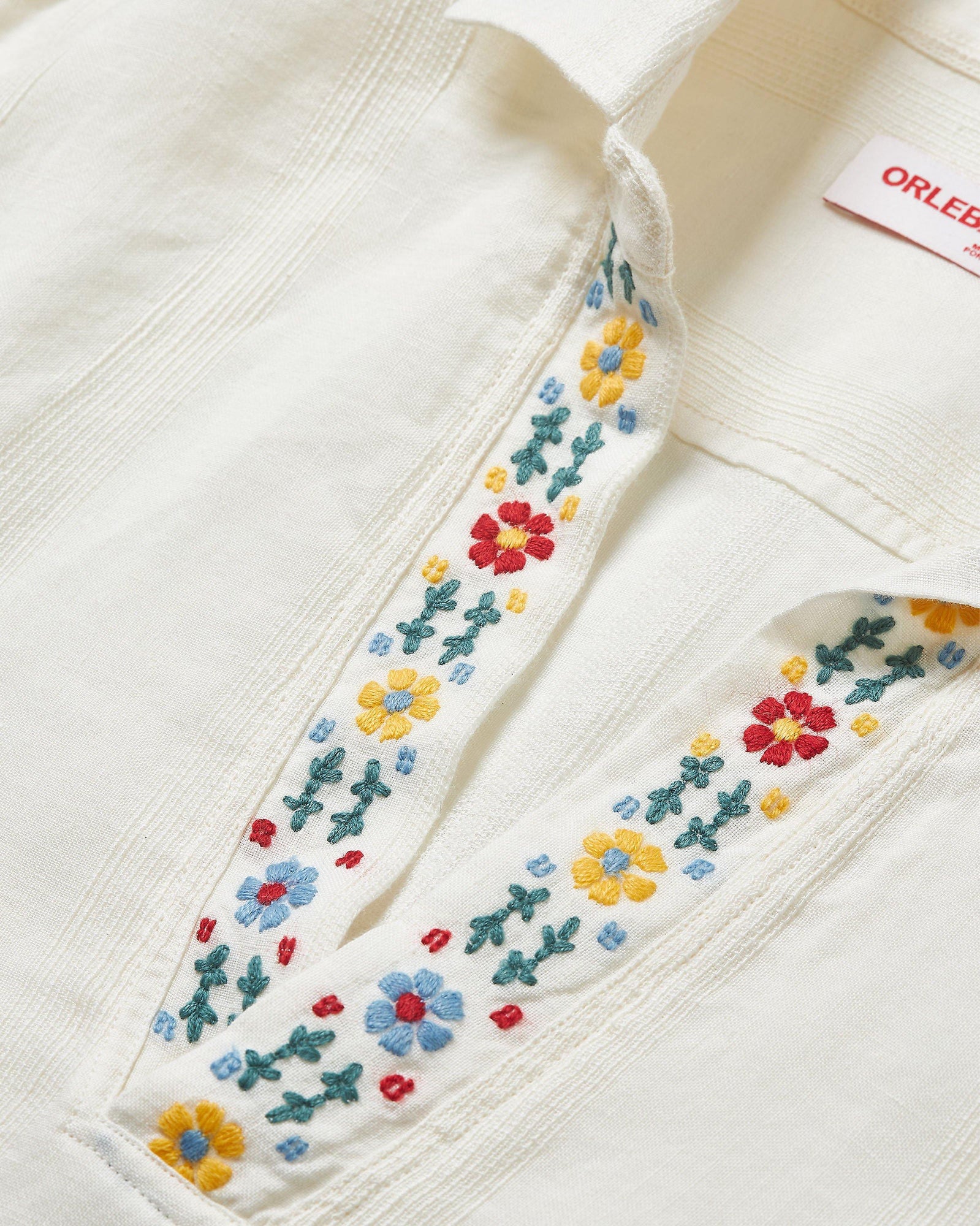 Ridley White Sand Relaxed Fit Overhead Embroidered Yoke Linen Shirt | White Sand