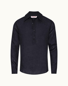Ridley Linen Navy Smart Linen Relaxed Fit Overhead Shirt | Navy
