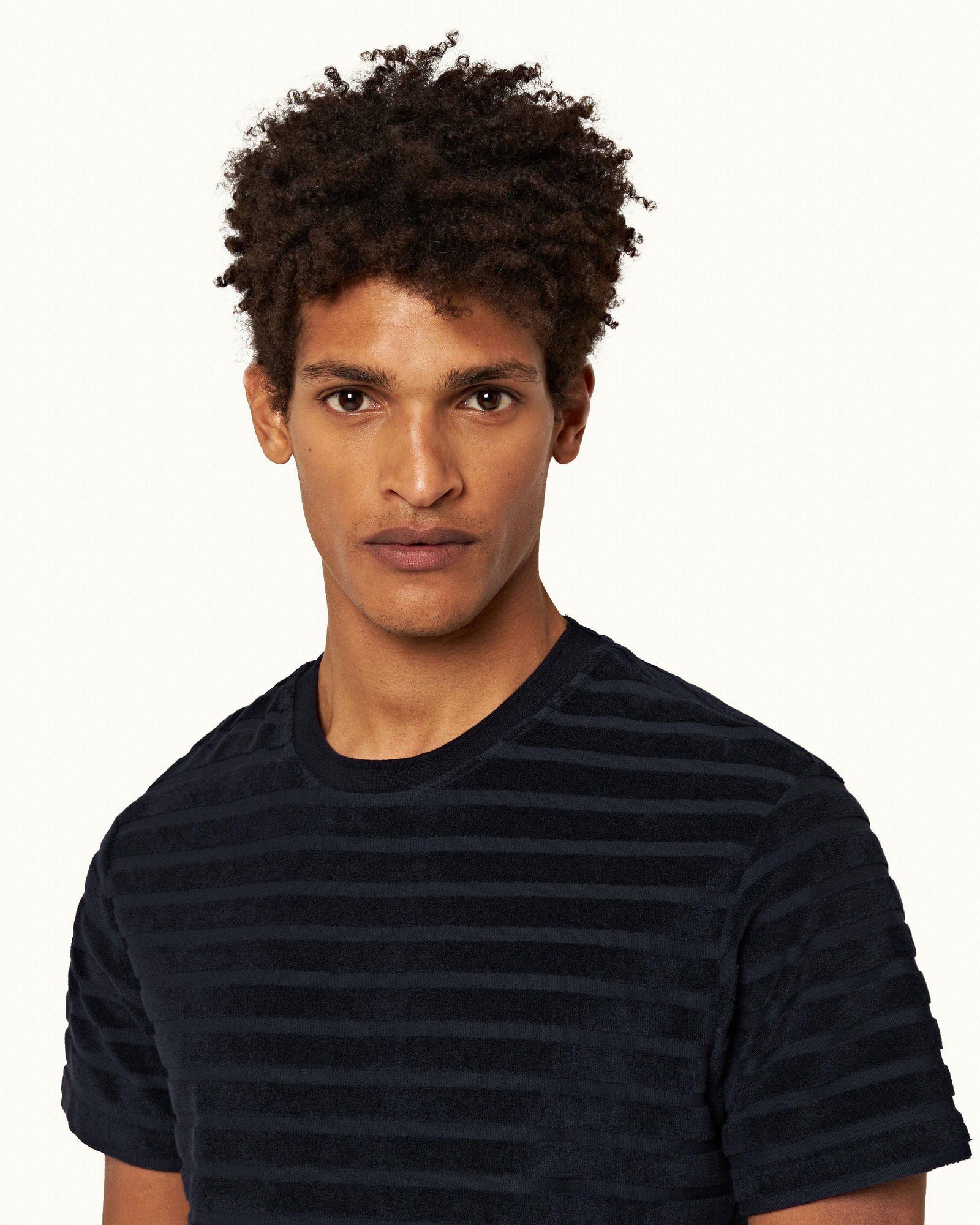 Night Iris Tonal Towelling Stripe Classic Fit T-shirt | Night Iris