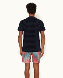 Night Iris Tonal Towelling Stripe Classic Fit T-shirt | Night Iris