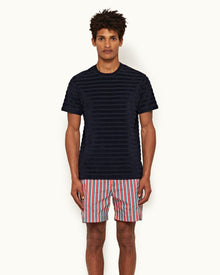 Night Iris Tonal Towelling Stripe Classic Fit T-shirt | Night Iris