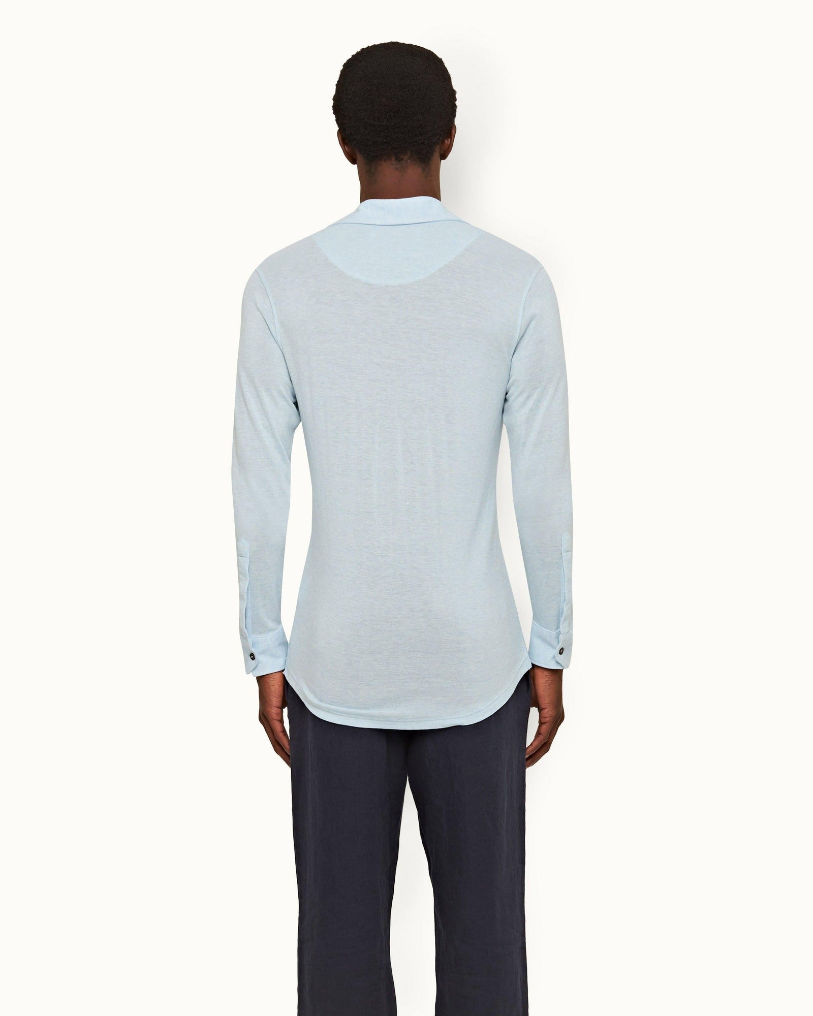 Clear Sky Tailored Fit Long-Sleeve Cashmere Polo Shirt | Light Blue