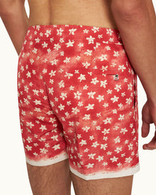 Setter Budding Life Print Shorter-Length Swim Shorts Woven In France in Cinnamon Summer Red colour | Cinnamon Summer Red