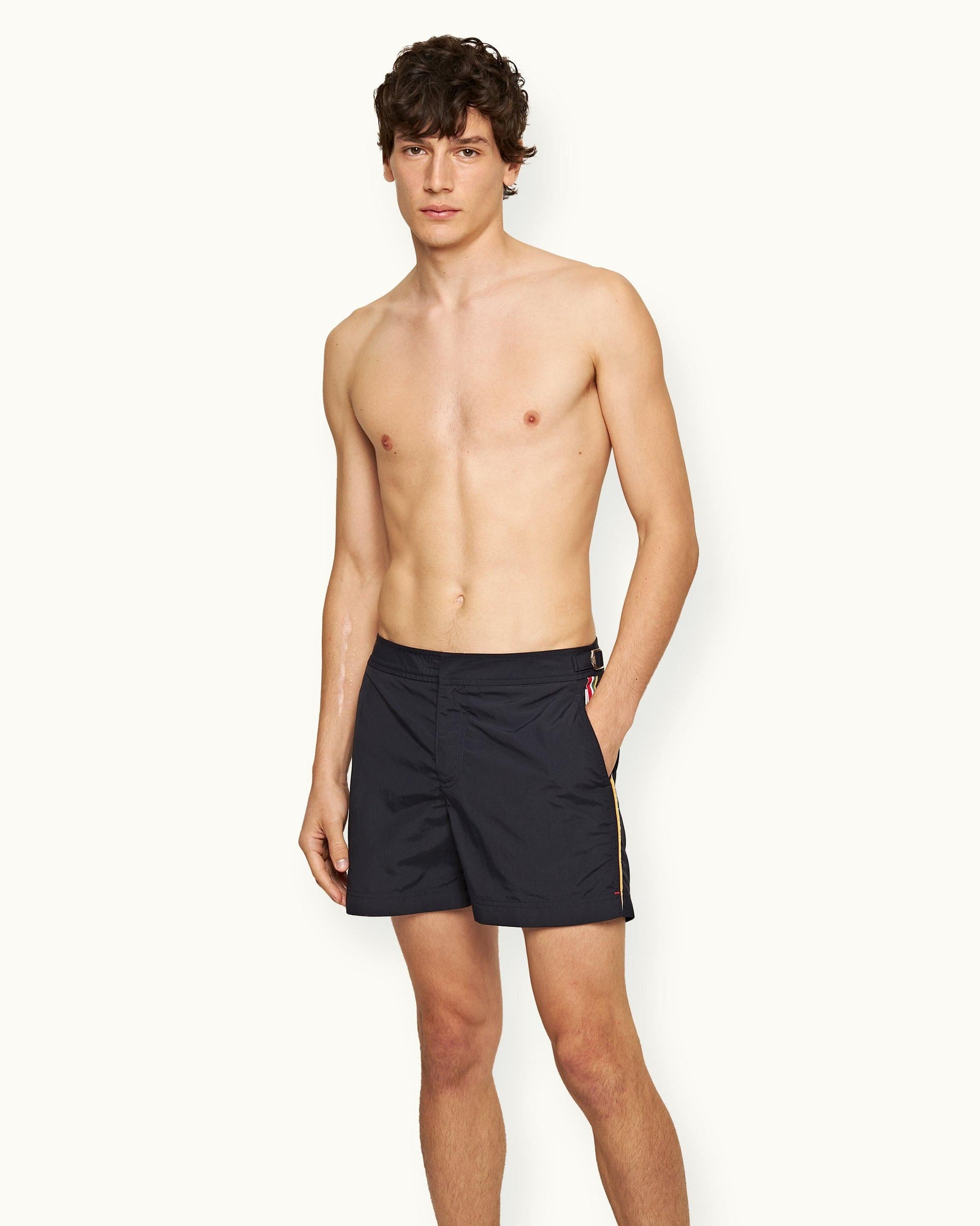 Shorter-Length Concealed OB Tape Swim Shorts In Night Iris Blue | Night Iris
