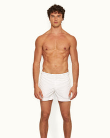 White Shorter-Length Tape Trim Swim Shorts | White