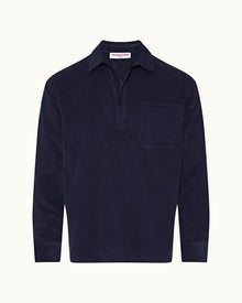 Midnight Navy Cord Easy Fit Cotton Overhead Shirt | Midnight Navy