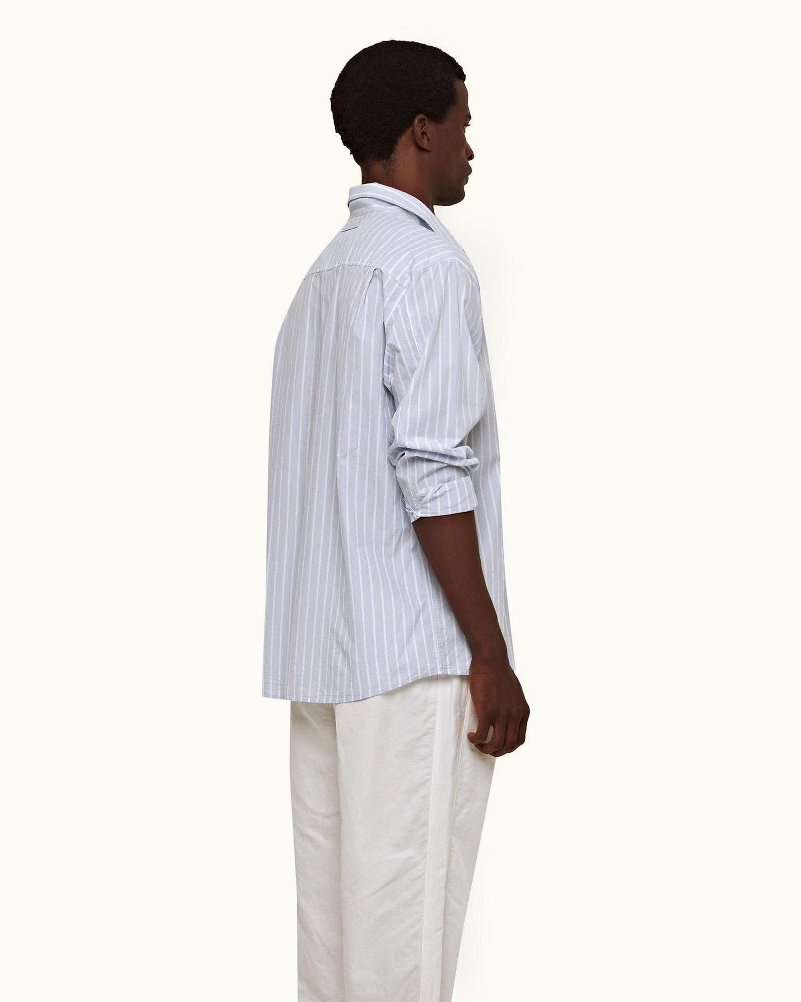 Serenity Blue/White Stripe Relaxed Fit Overhead Cotton Shirt | Serenity Blue/White