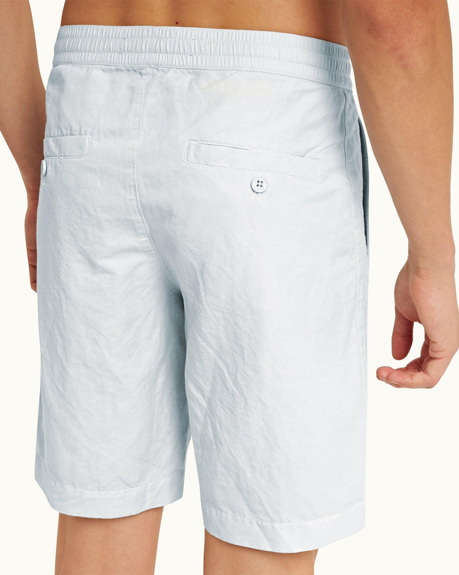 Serenity Blue Relaxed Fit Side Panel Cotton-Linen Shorts | Serenity Blue