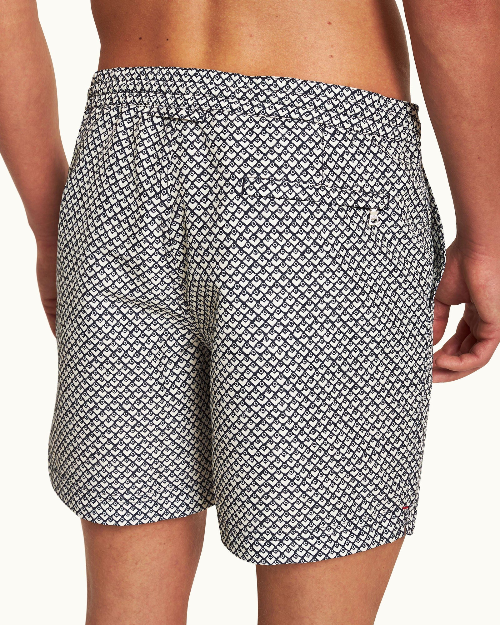 Standard Night Iris/White Sand Geo Print Mid-Length Drawcord Swim Shorts | Night Iris/White Sand