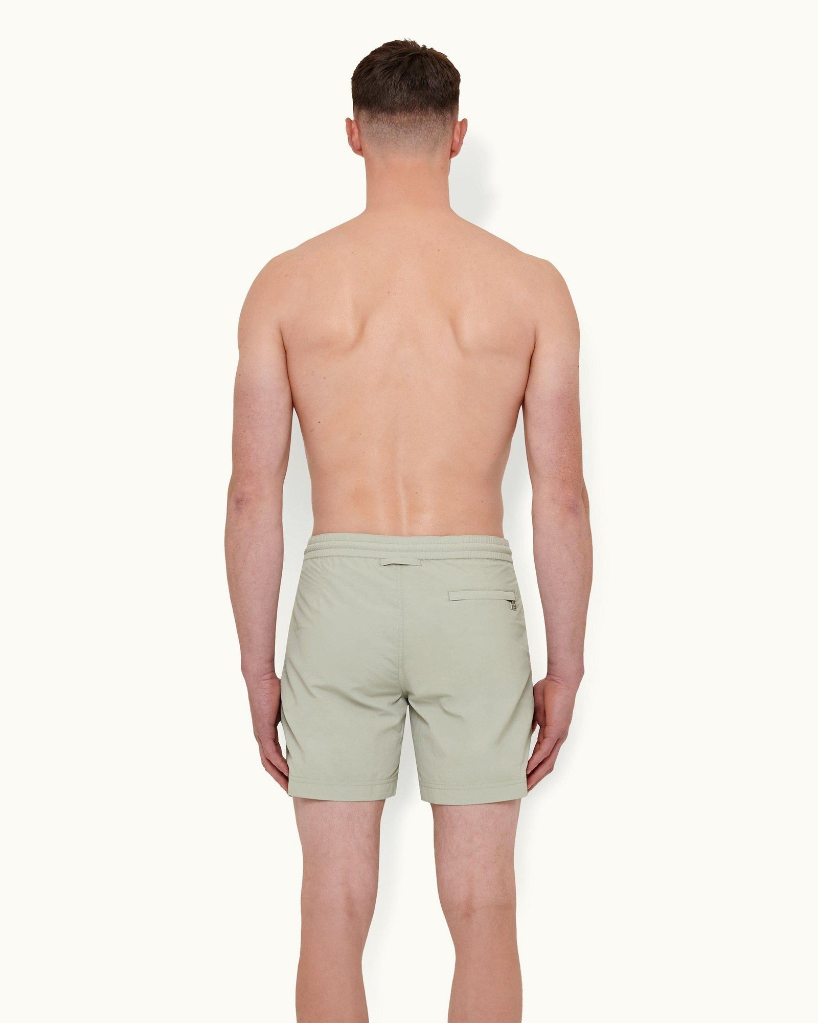 Cliff Grey Mid-Length O.B Stripe Drawcord Swim Shorts | Cliff Grey