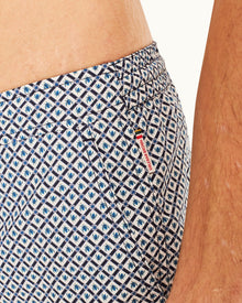Standard Geo Print Mid-Length Drawcord Swim Shorts in Springfield Blue/White Sand colour | Springfield Blue/White Sand