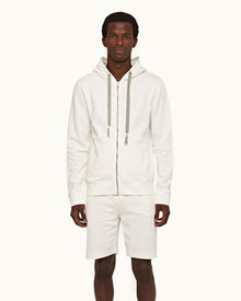 Sea Mist Classic Fit Hooded Zip-Thru Textured Cotton Sweatshirt | Sea Mist