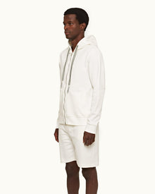 Sea Mist Classic Fit Hooded Zip-Thru Textured Cotton Sweatshirt | Sea Mist