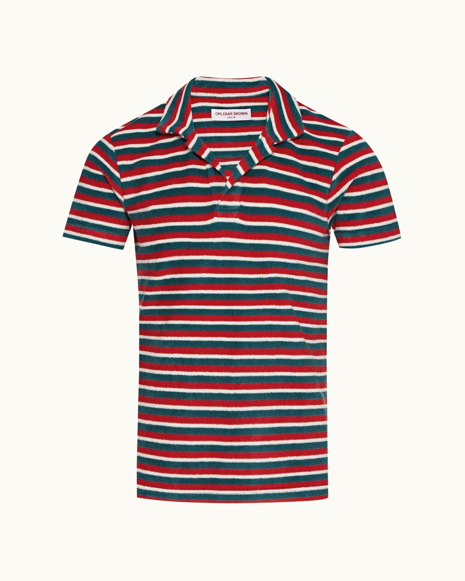 Terry Towelling Summer Red/Marina Aqua O.B Stripe Resort Polo Shirt | Summer Red/Marina Aqua