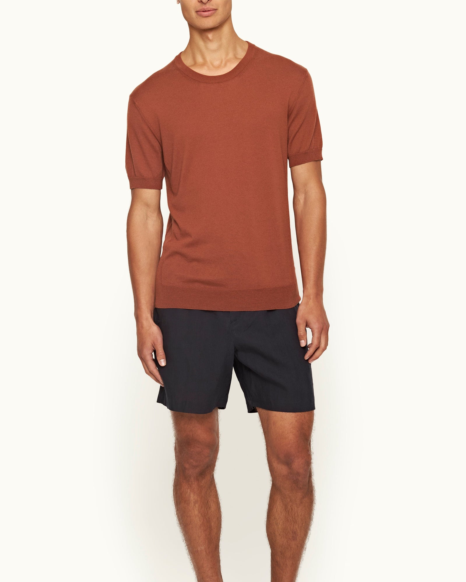 Classic Fit Fine Knit Cotton & Cashmere T-shirt in Canela | Canela
