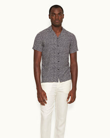 Travis Towelling Star Print Capri Collar Shirt In Night Iris Blue | Night Iris