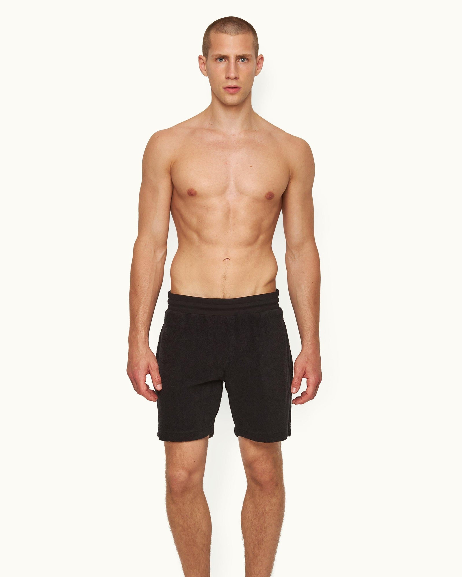 Trevone Classic Fit Stripe Seam Towelling Sweat Shorts | Black