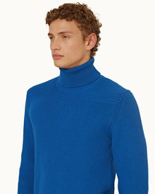 Signal Blue Classic Fit Roll Neck Merino Knit Jumper | Signal Blue