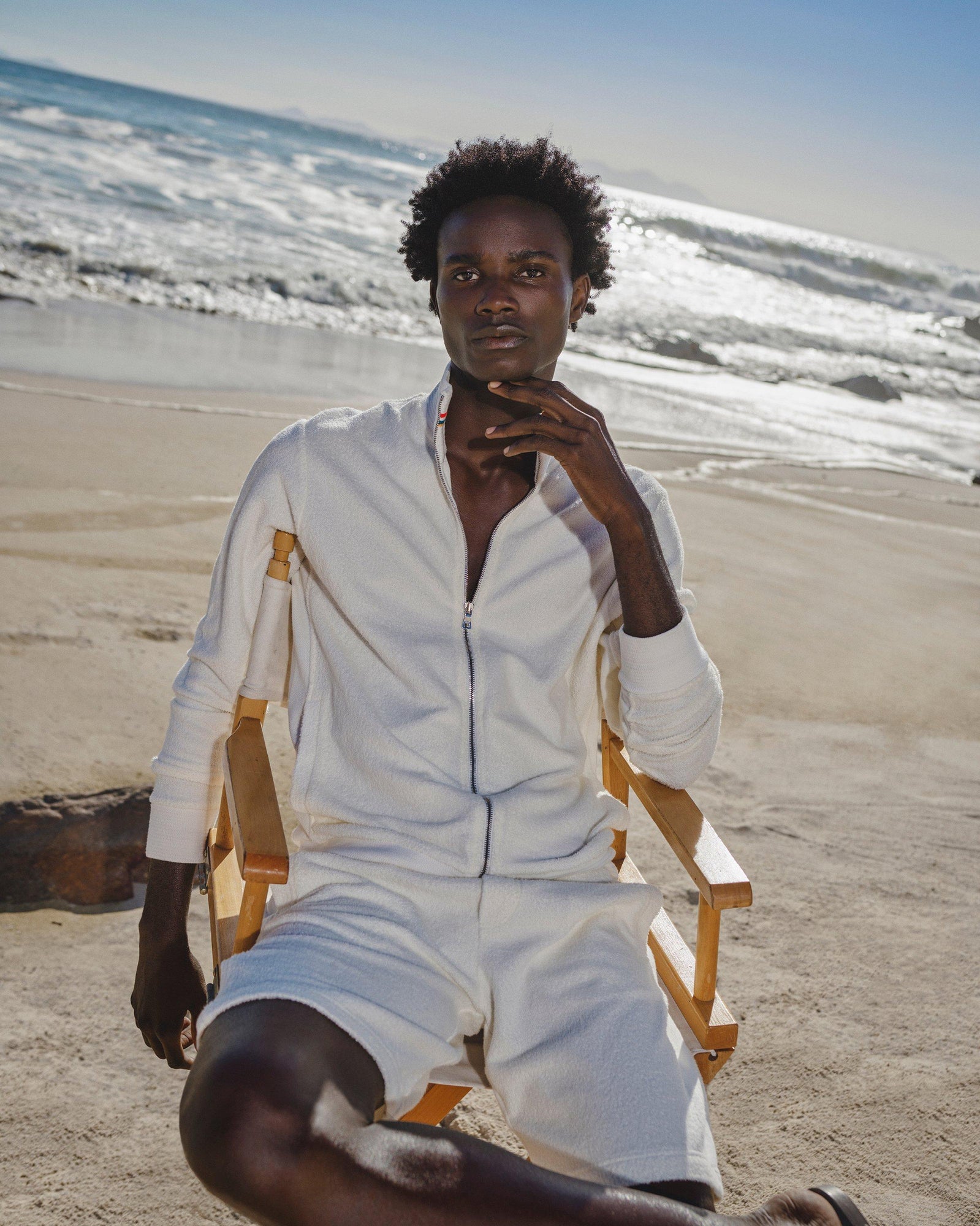 White Sand Classic Fit Mix Texture Sweatshirt | White Sand