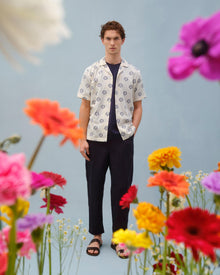 Marne Blossom Jacquard Relaxed Fit Capri Collar Shirt White Sand/Plum Colour | White Sand