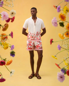 Maitan Blossom Season Print Relaxed Fit Capri Collar Shirt In Red | Red