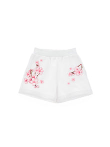 Girls | Peach Blossom Sweatshirt Shorts | White