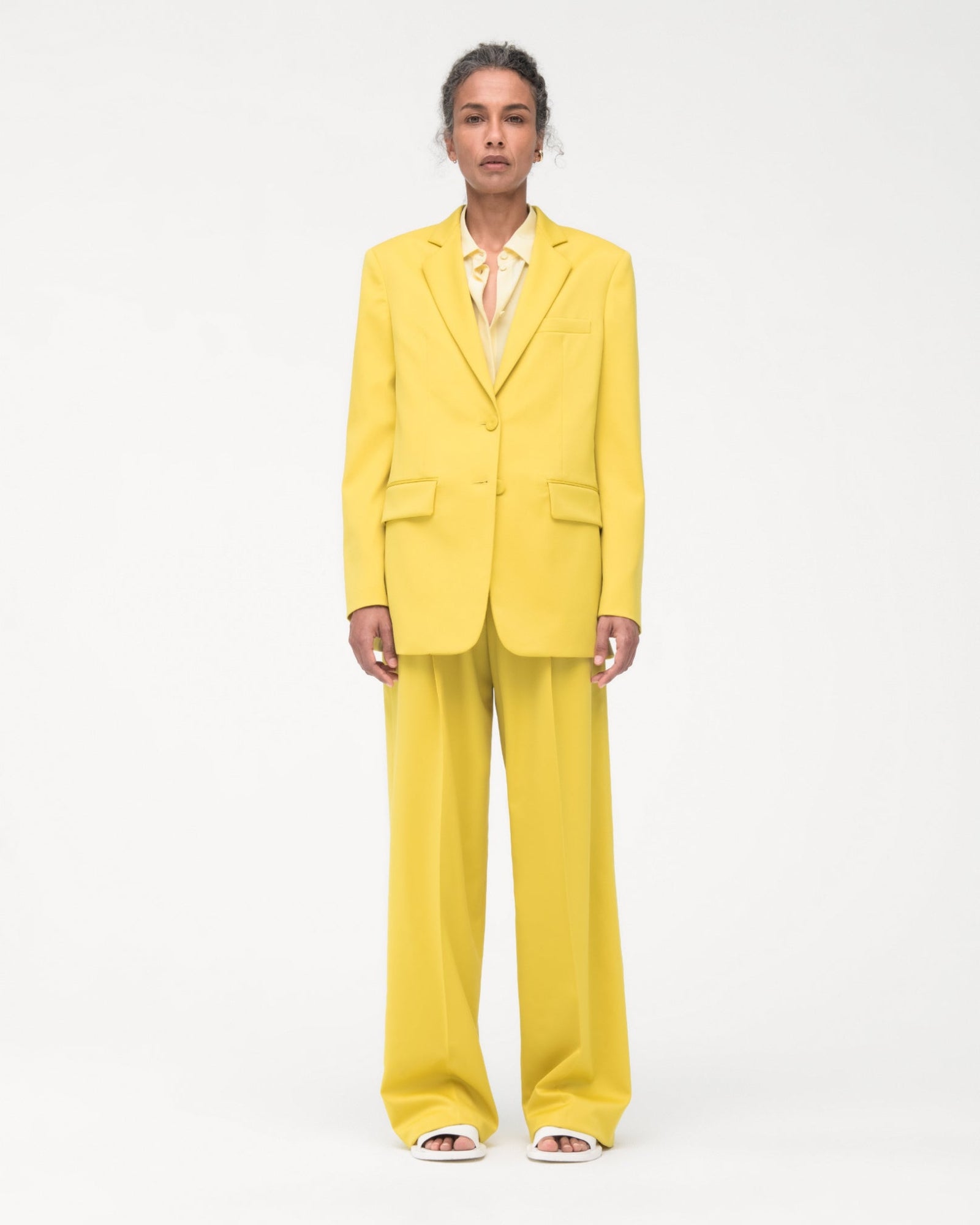 Another Tomorrow Oversized Blazer in Bright Chartreuse – Wool Women's Jacket
