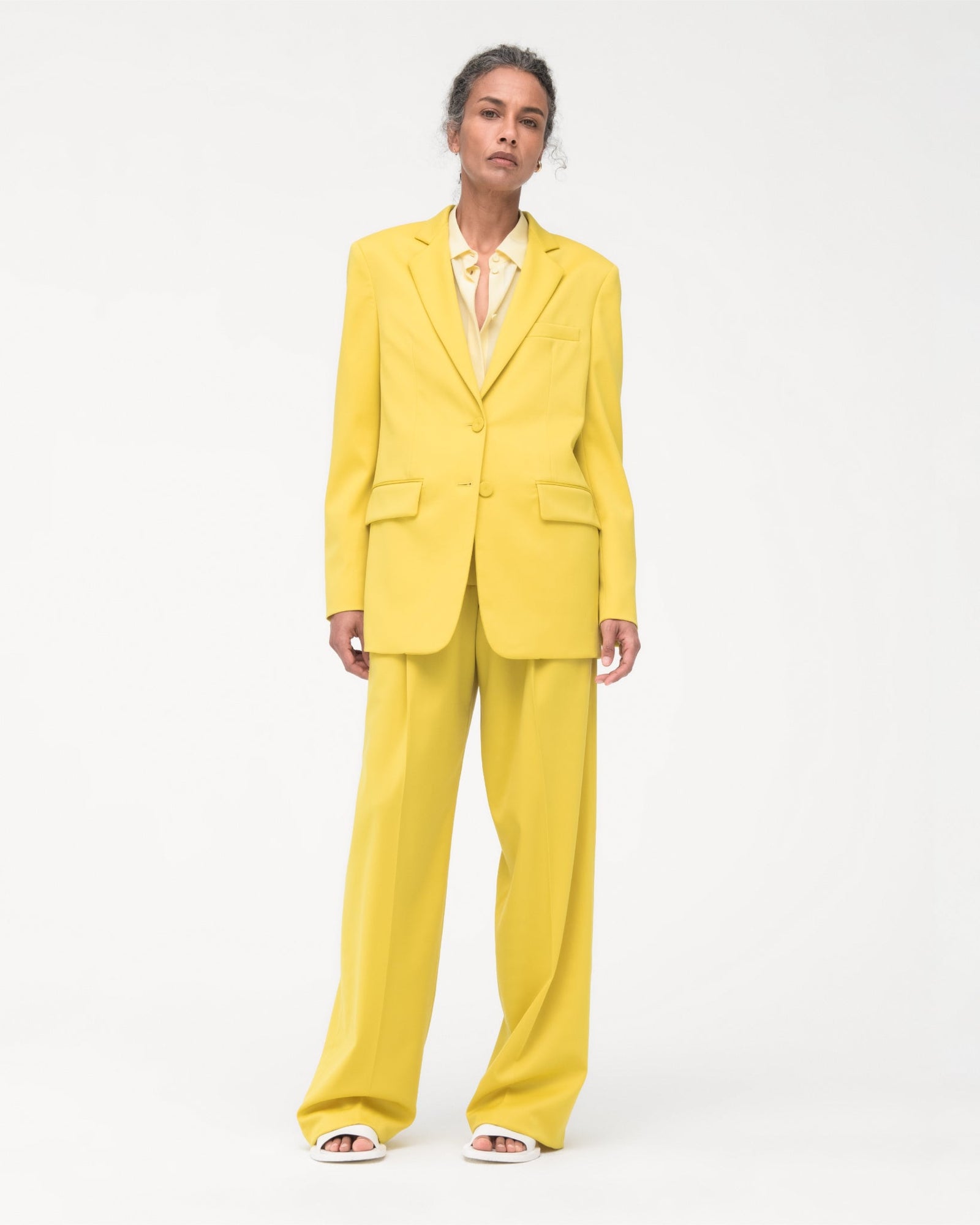 Another Tomorrow Oversized Blazer in Bright Chartreuse – Wool Women's Jacket