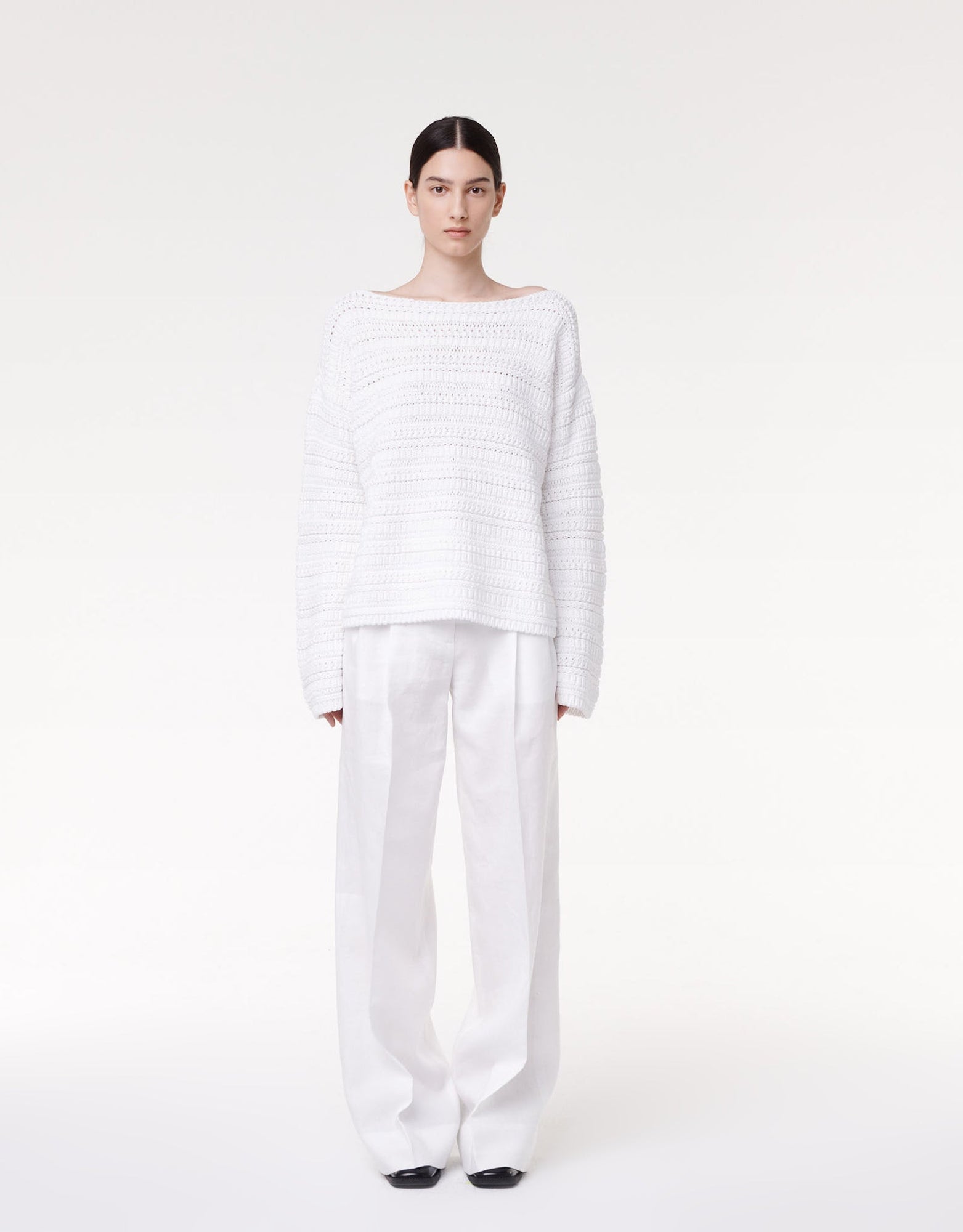 Another Tomorrow Oversized Textured Sweater in White – Cotton Women's Knitwear