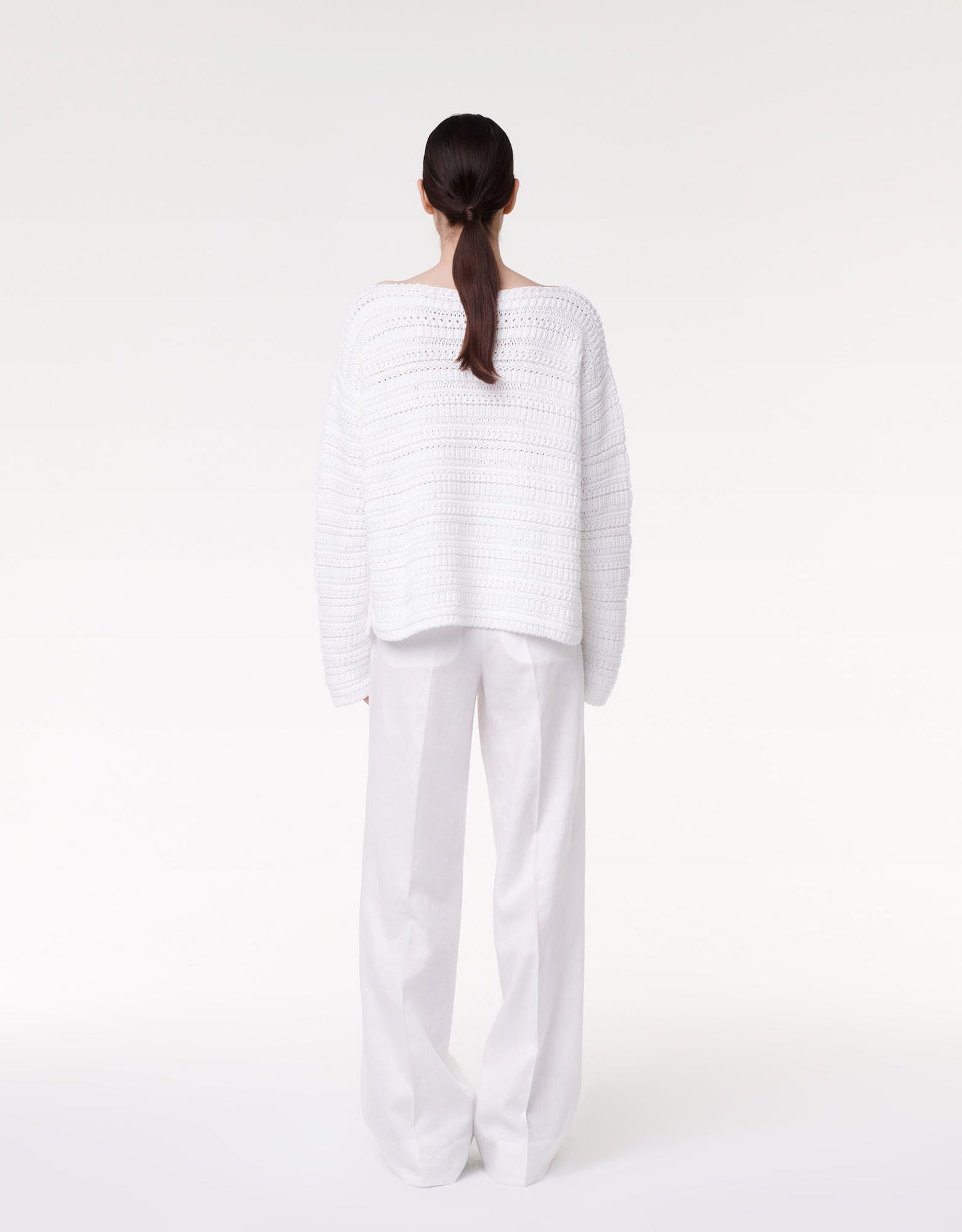 Another Tomorrow Oversized Textured Sweater in White – Cotton Women's Knitwear