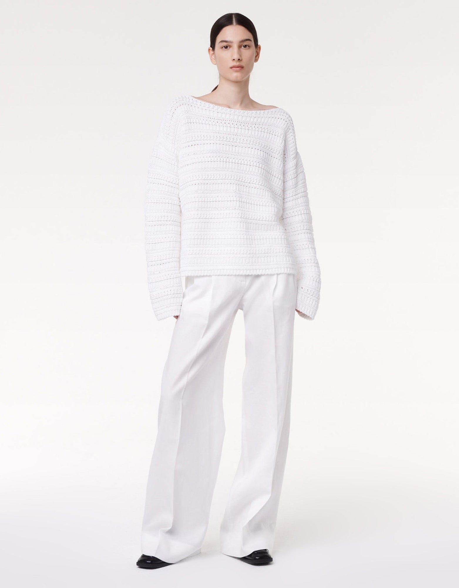 Another Tomorrow Oversized Textured Sweater in White – Cotton Women's Knitwear