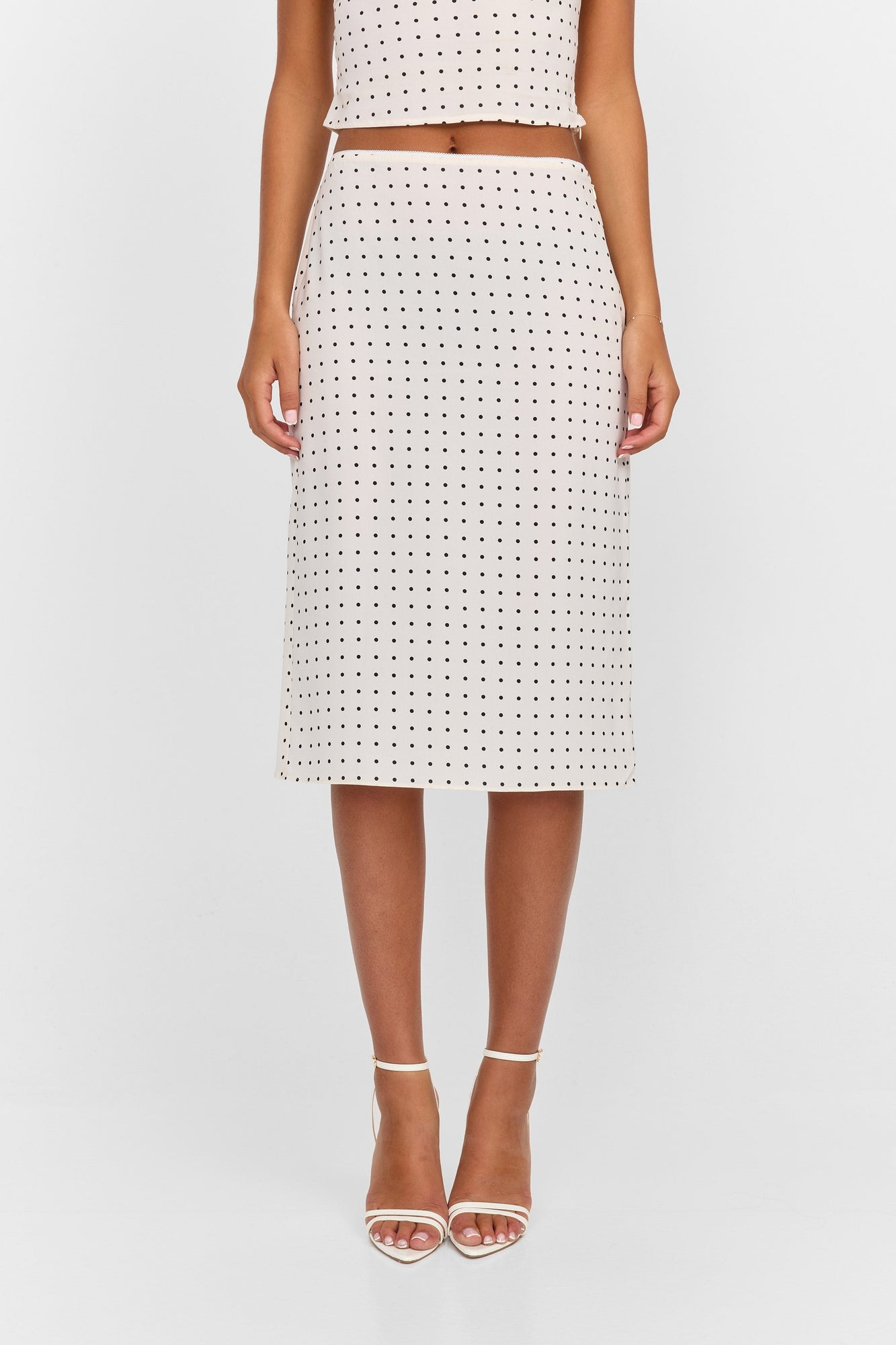 Lottie Midi Skirt | White Polkadot