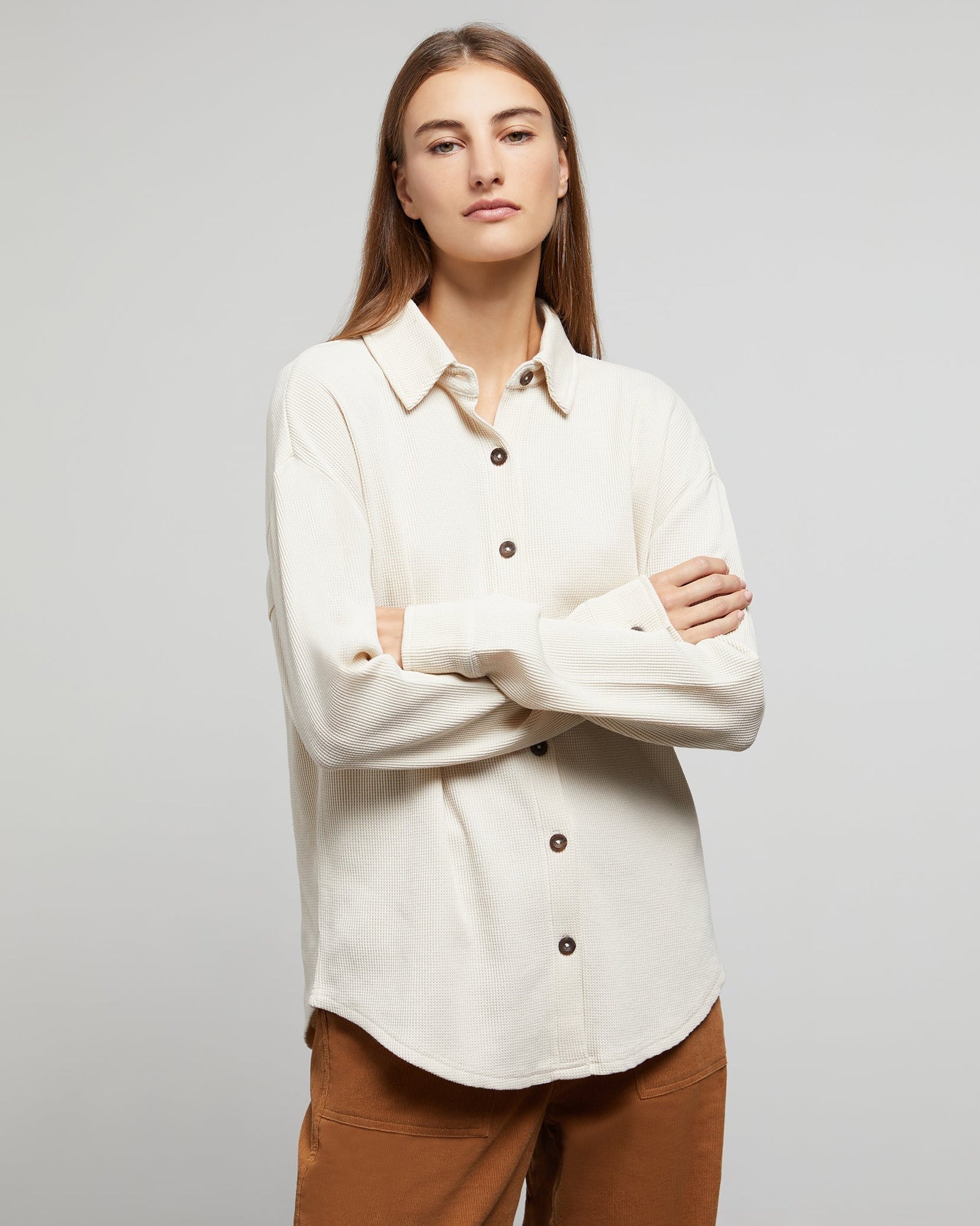 Womens | Button Down Waffle Shirt | Swan