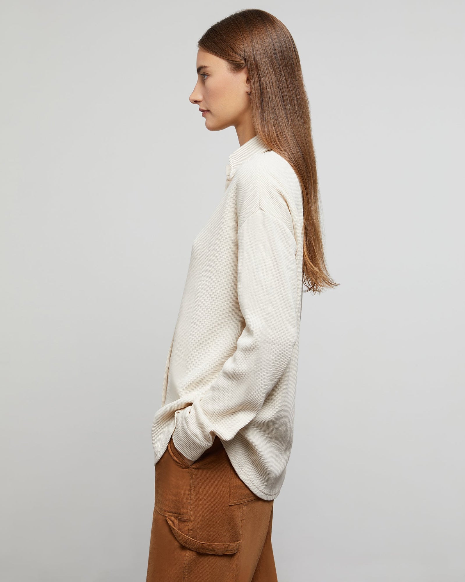 Womens | Button Down Waffle Shirt | Swan