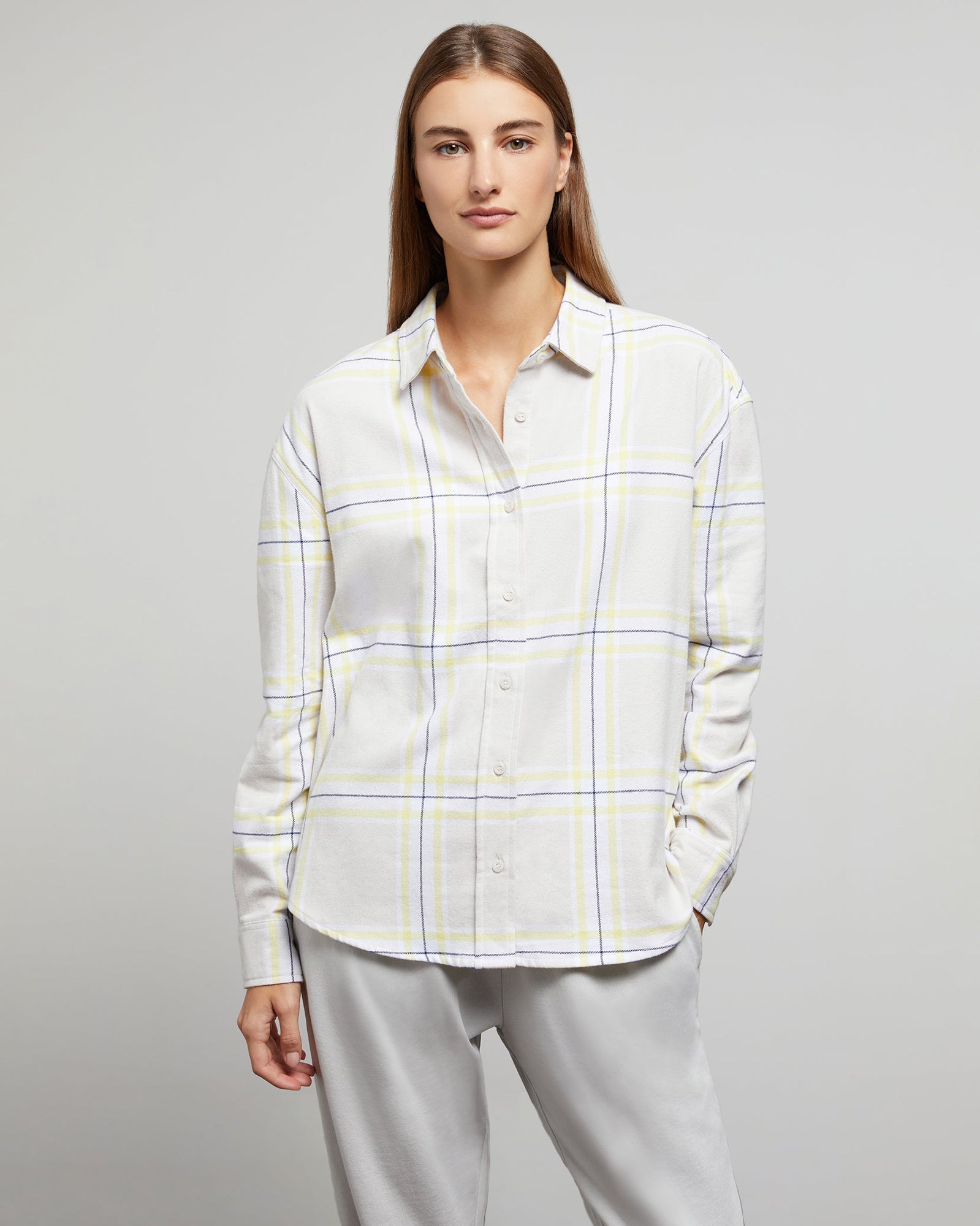 Womens | Flannel Oversized Shirt | Oat-Multi-Soft-Plaid