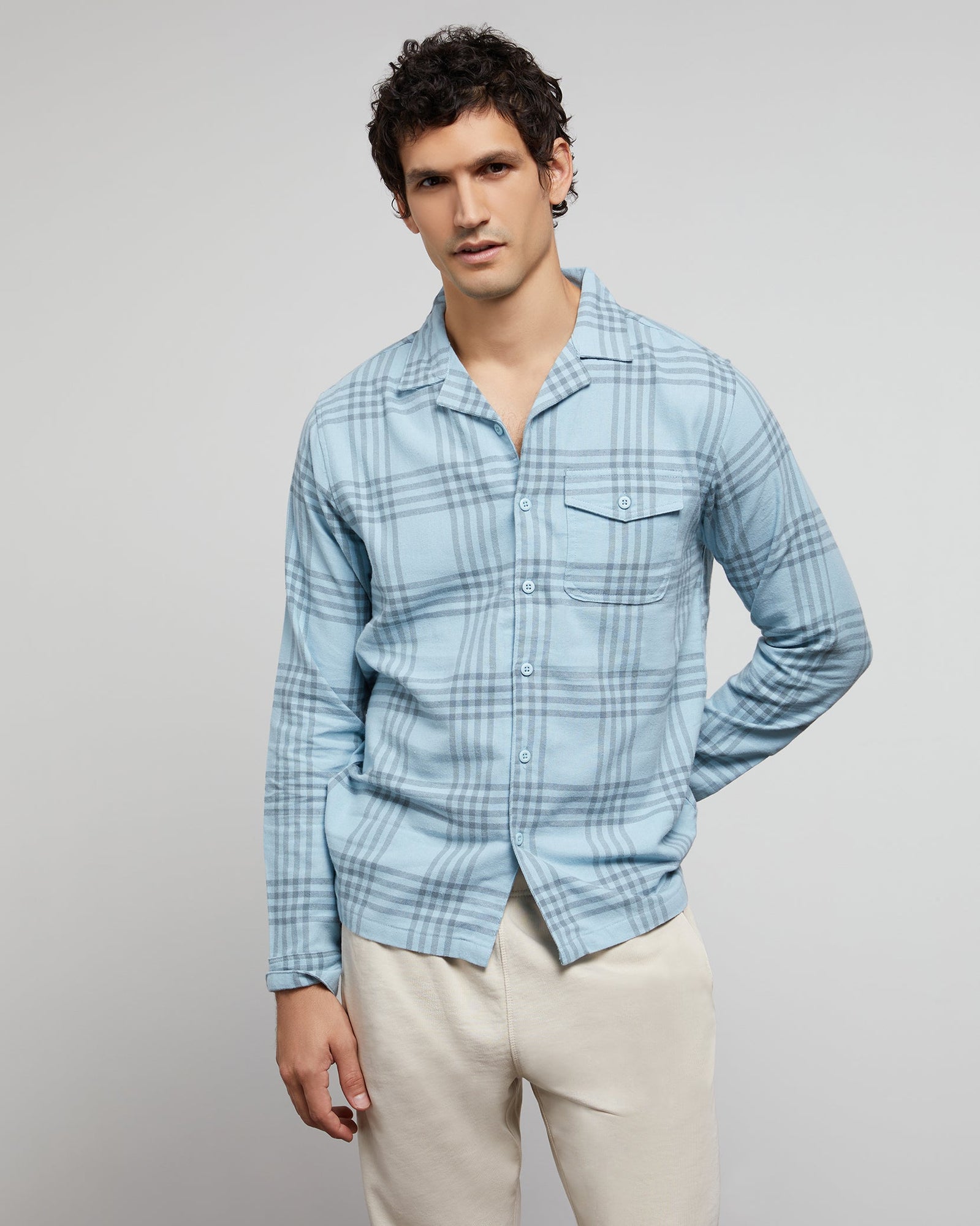 Mens | Flannel Convertible Shirt | White-Multi-Pane-Plaid