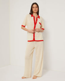 Womens | Oversized Linen Knit Button Up Shirt | Cream/Poinciana