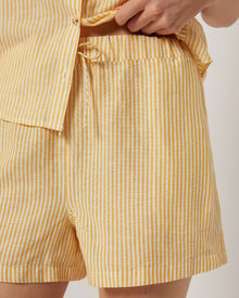 Womens | Air Linen Elastic Drawstring Short | Burnt Sun/White