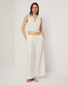 Womens | Linen Rib Polo Tank | White