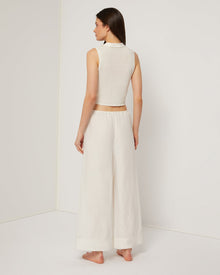 Womens | Linen Rib Polo Tank | White