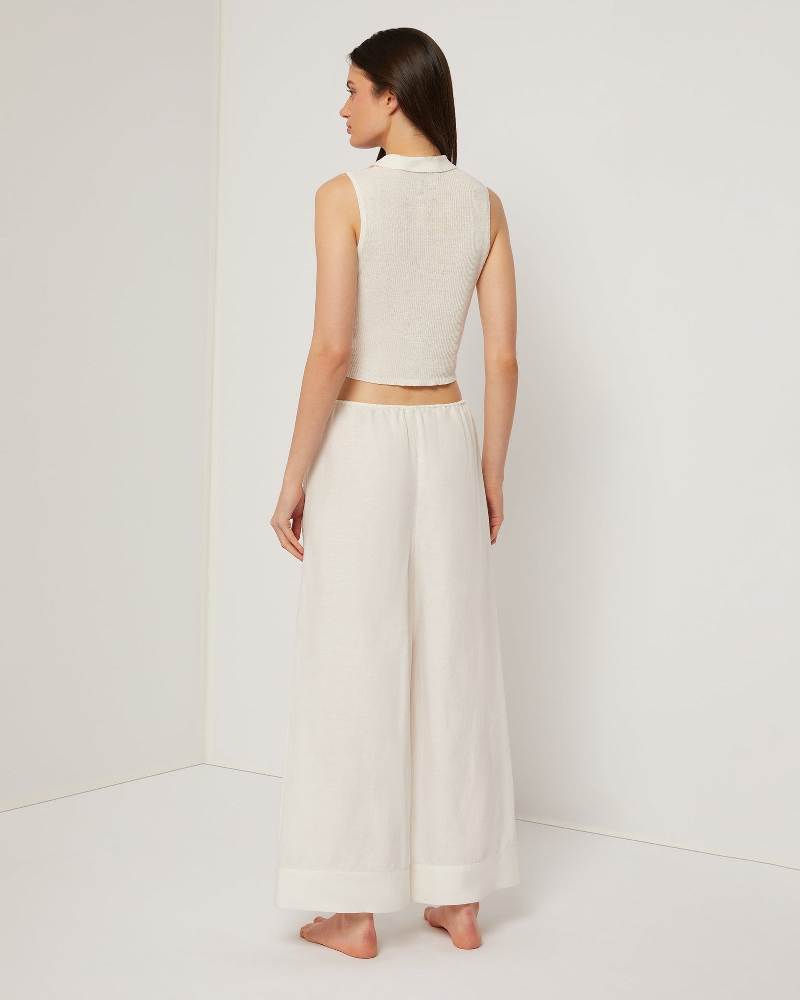 Womens | Linen Rib Polo Tank | White
